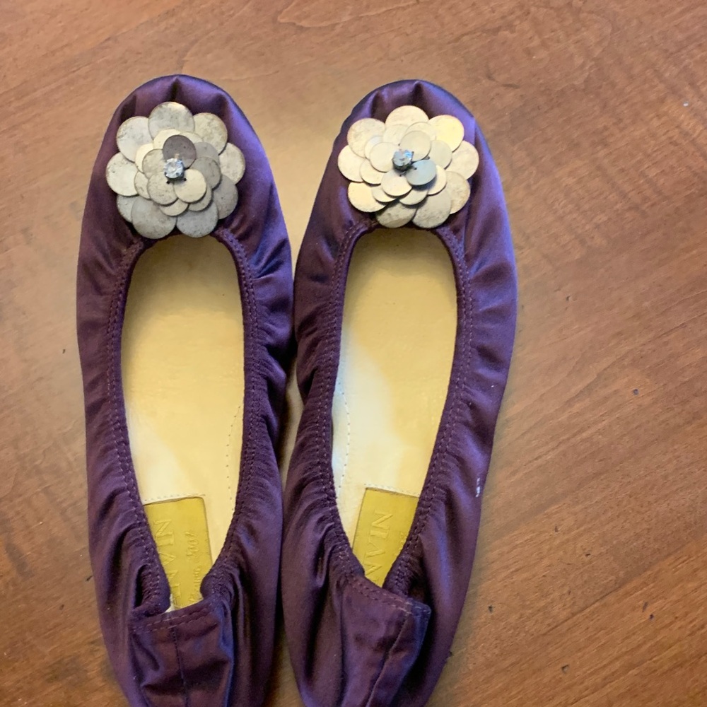 Lanvin Plum Ballet Flats with Floral Detail
